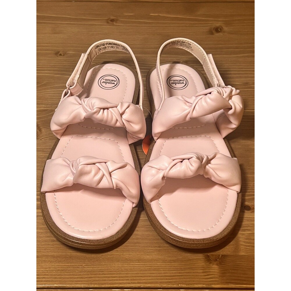 Wonder Nation Big Girls Pink Double Knot Sandals Non Marking Comfort Size 5 NWT